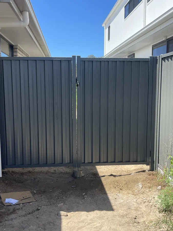 Charcoal Colorbond double gate with drop bolt and lockable latch